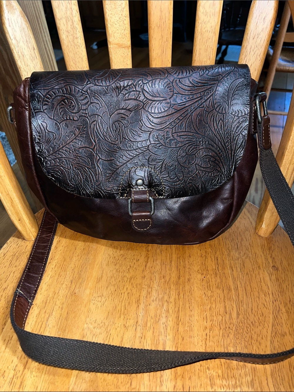 Jack Georges Serena Crossbody Shoulder Hobo Bag Purse Buffalo Tooled Leather